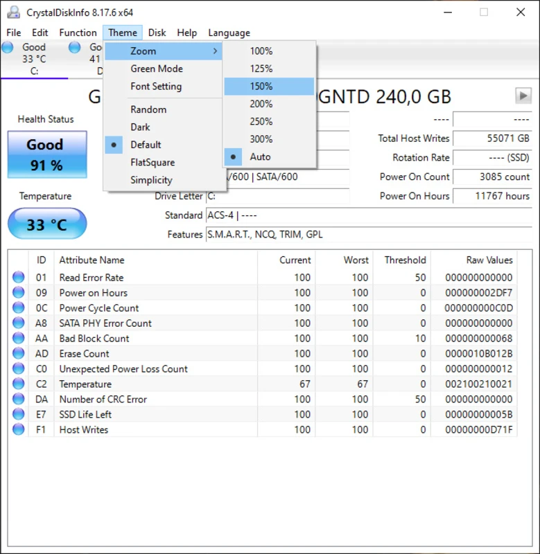 CrystalDiskInfo comparison layout for two storage devices